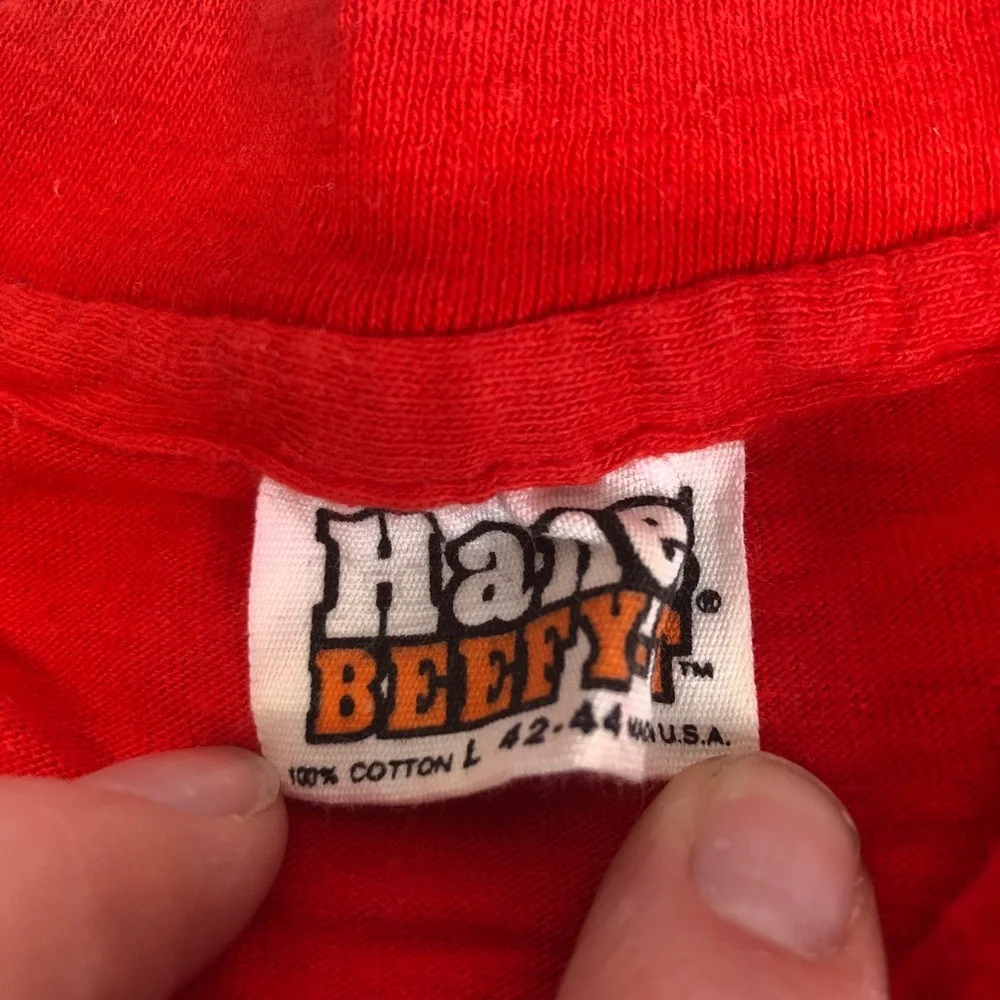 Hanes Beefy-T Hunting Graphic Funny Deer Hunter Red T-Shirt Large Single Stitch - Picture 2 of 12